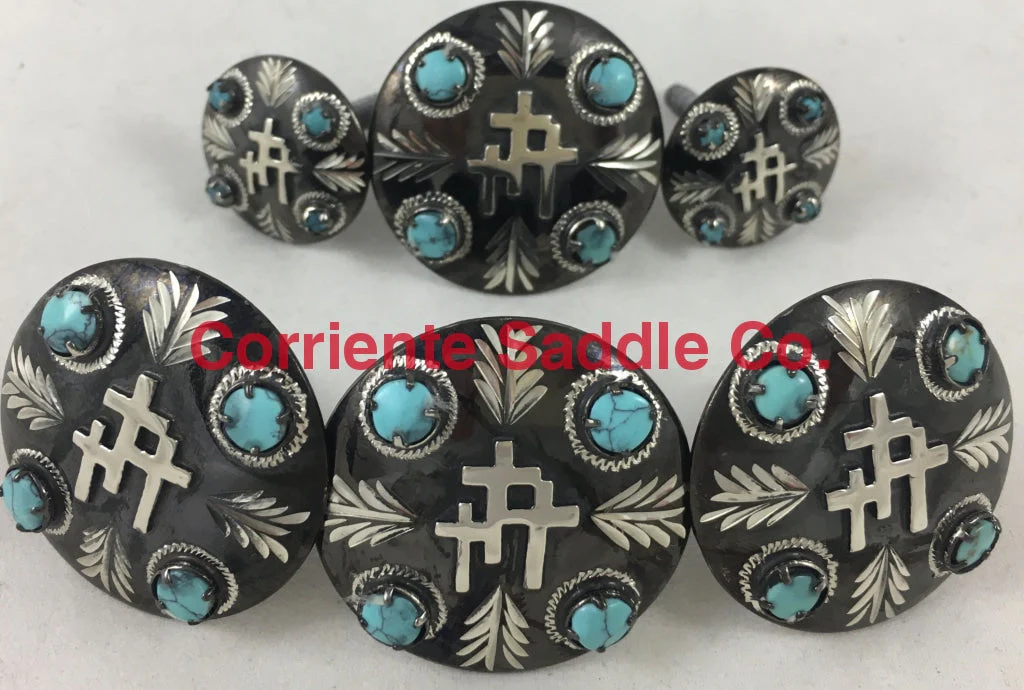CBCONCH 129F Three Crosses Turquoise Stone Conchos